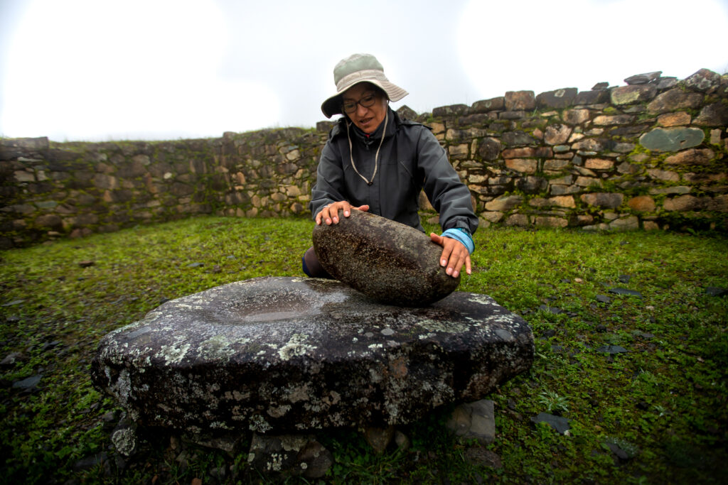 Hiker on Vilcabamba Trek Peru with mountain backdrop